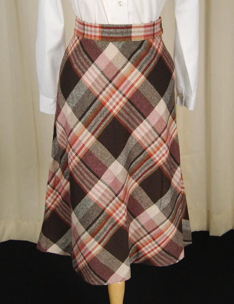 1960s Brown Plaid Skirt