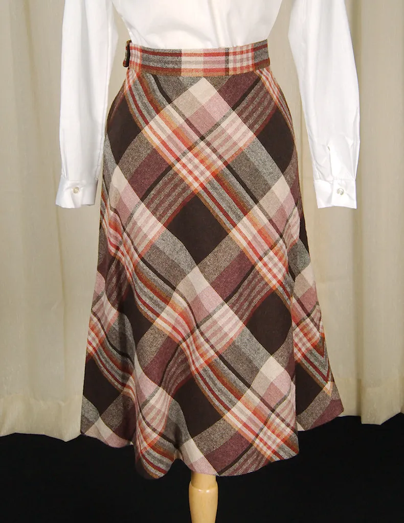 1960s Brown Plaid Skirt