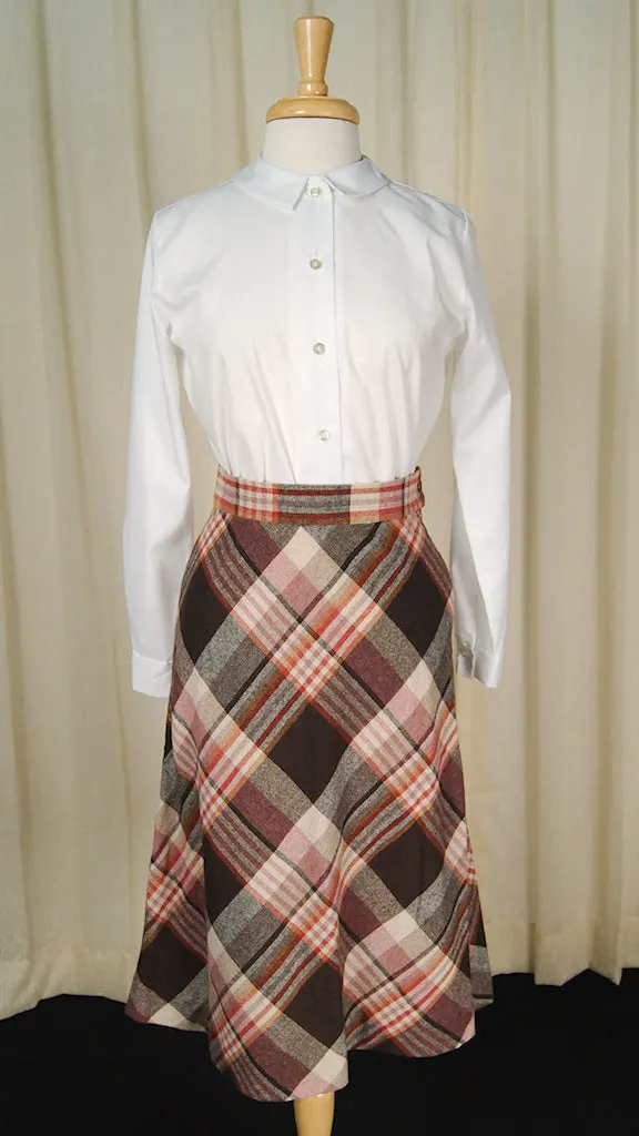 1960s Brown Plaid Skirt