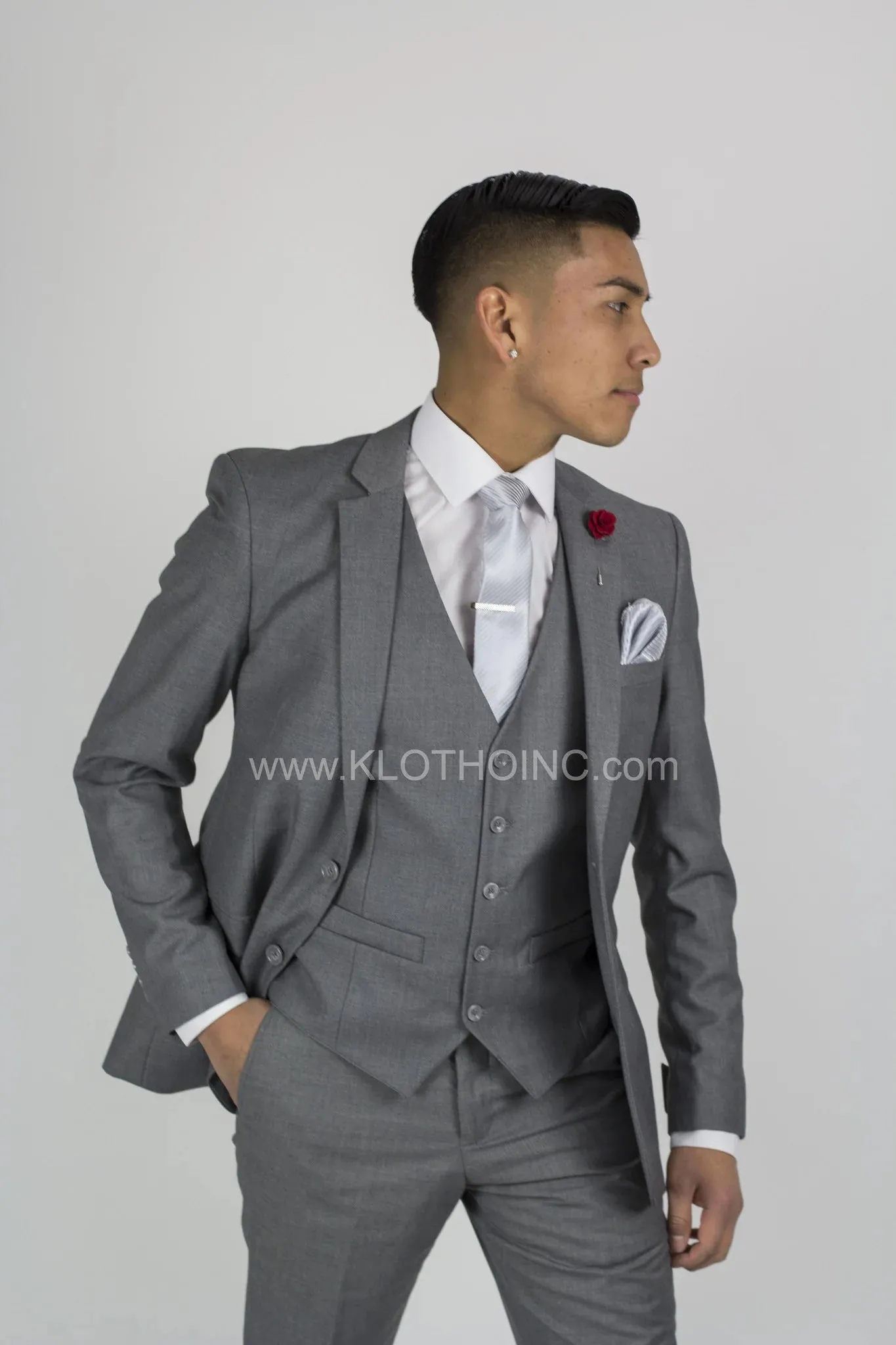 2 Button Notch Lapel Light Grey Slim Fit Suit FF2SV-4030