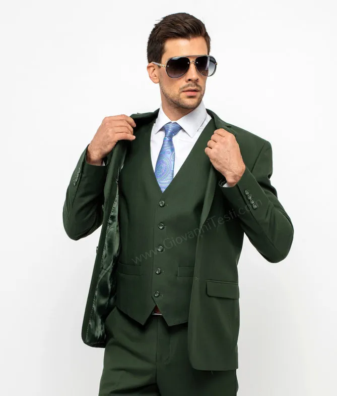 2 Button Notch Lapel Olive Slim Fit Suit FF2SV-4030