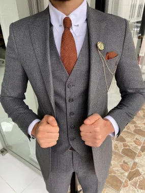 Abruzzo Gray Slim Fit Peak Lapel Striped Wool Suit