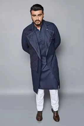 Arjun Kapoor In Dark blue trench style shirt jacket with knit flap