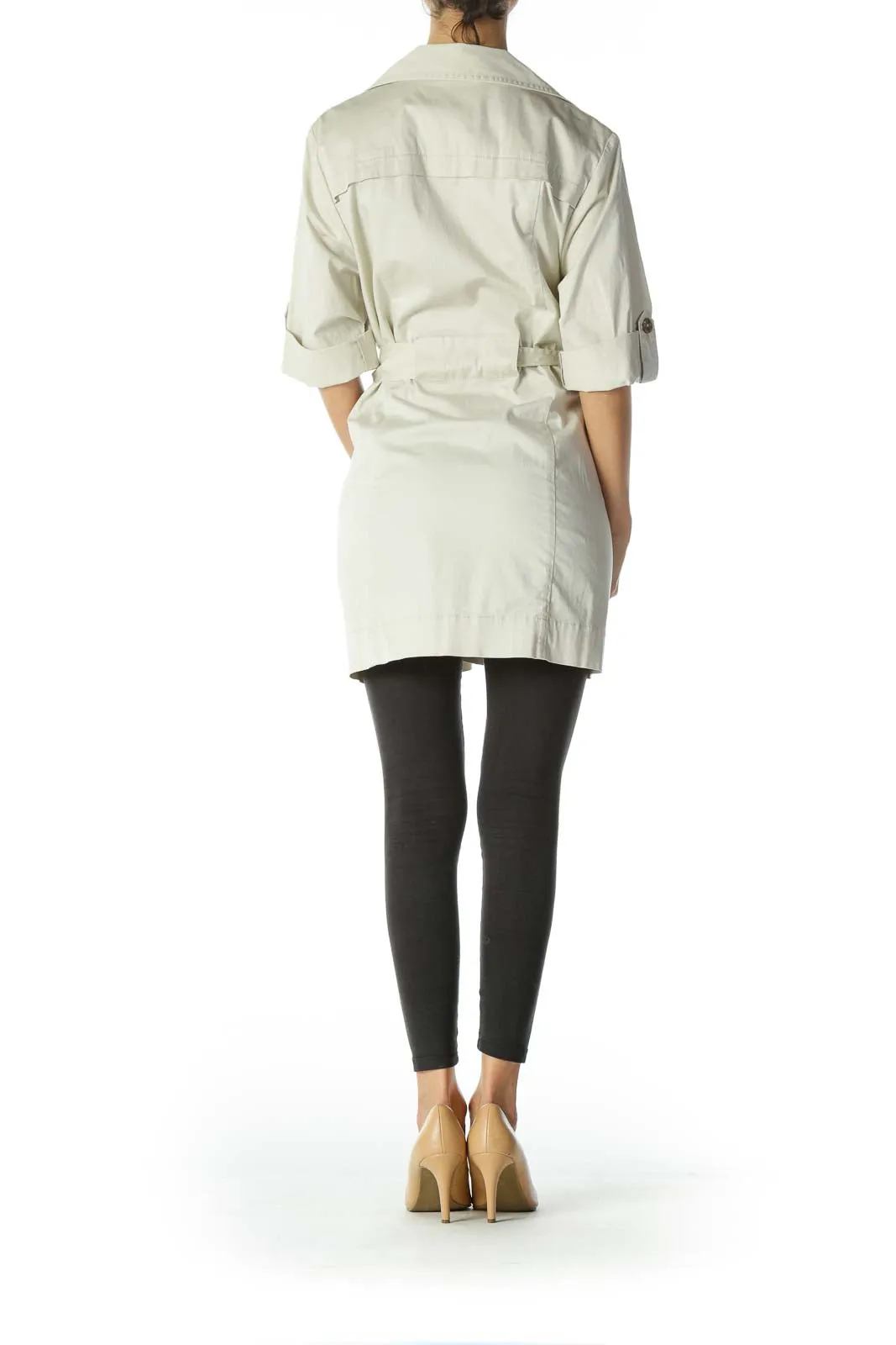 Beige 3/4 Sleeve Mock Trench Coat