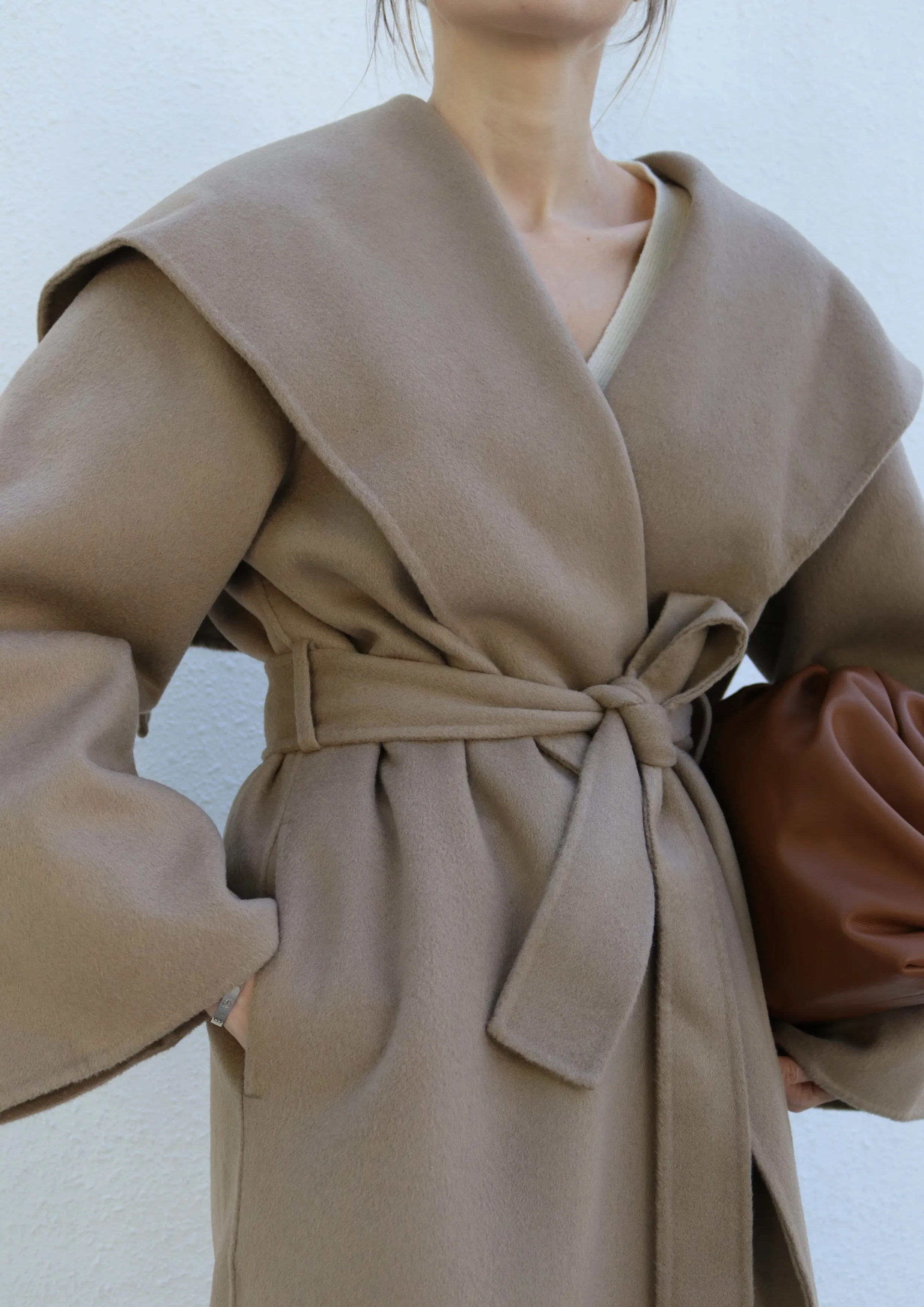 Beige Belted Caped Coat