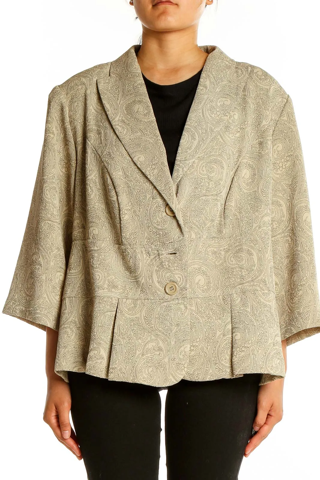 Beige Paisley Print Peplum Jacket