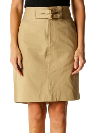 Beige Solid Classic Straight Skirt