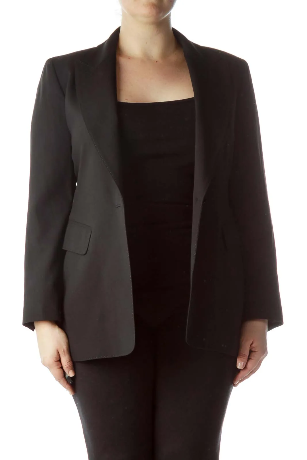 Black Buttoned 100% Wool Blazer