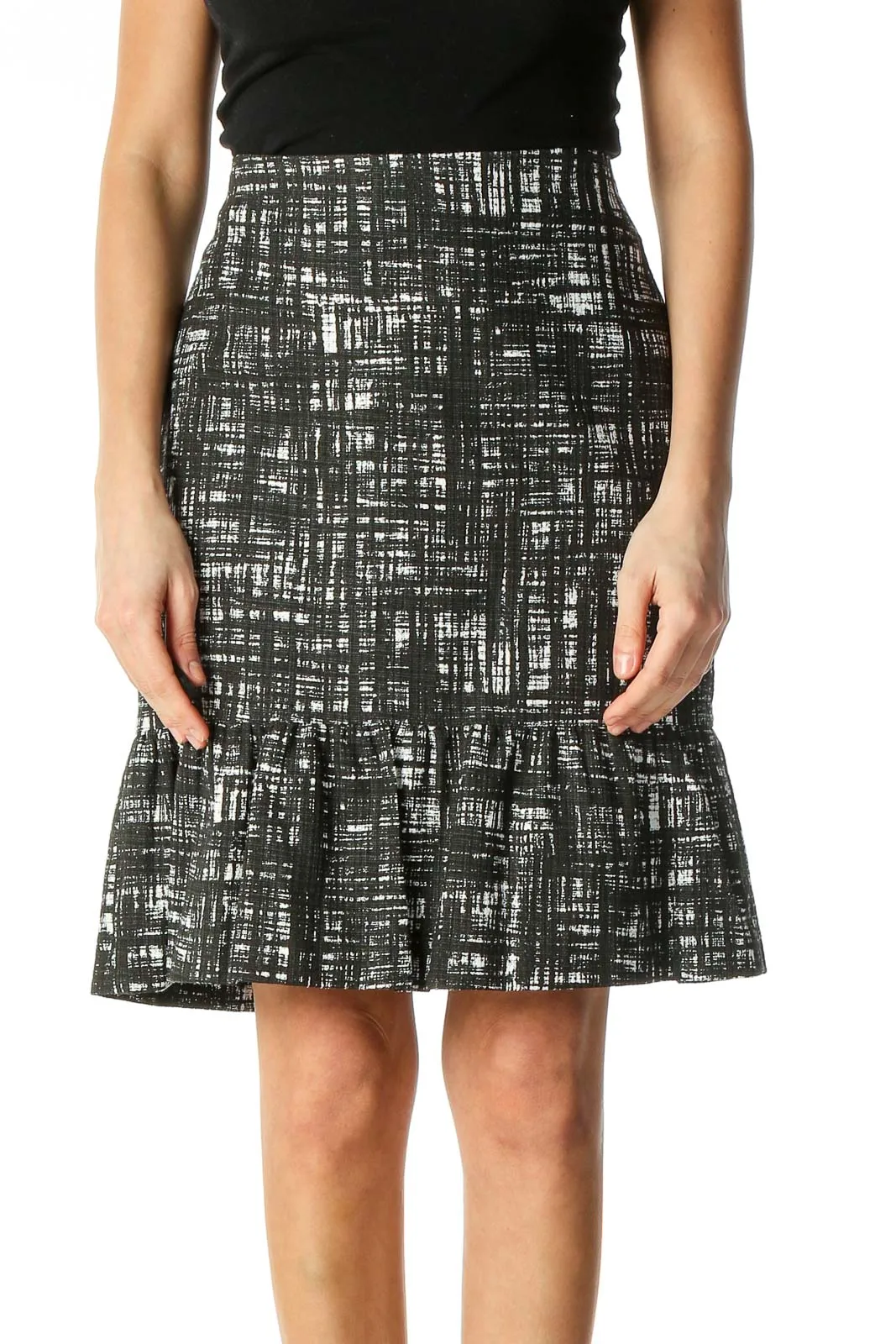 Black Graphic Print Casual A-Line Skirt