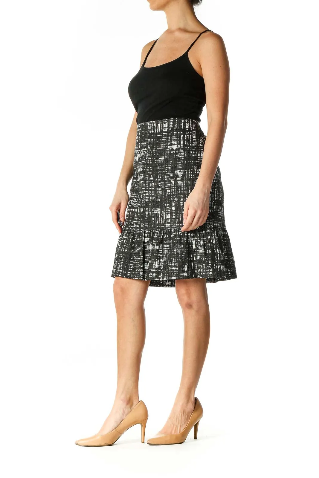 Black Graphic Print Casual A-Line Skirt