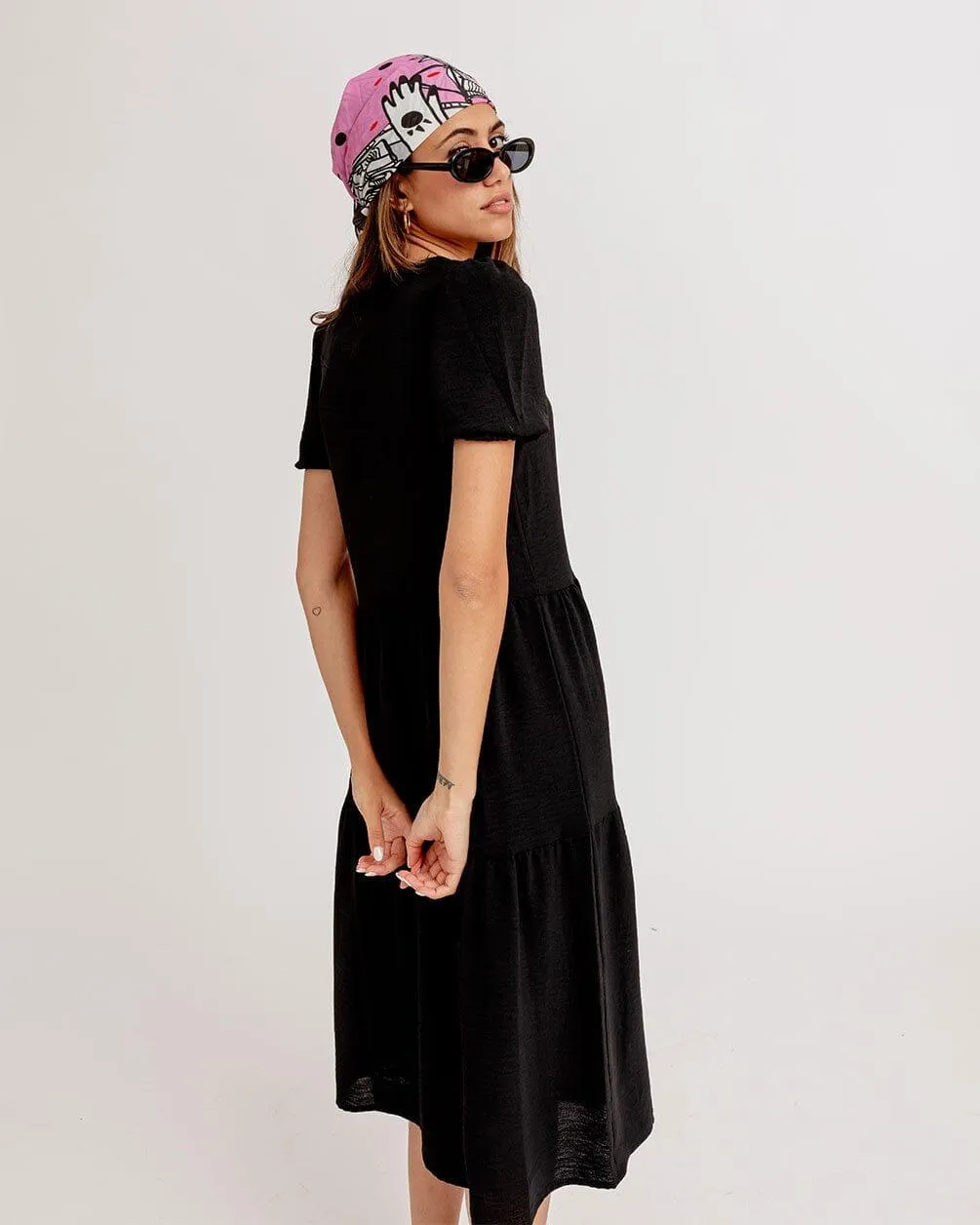 Black Ruffled Midi Dress