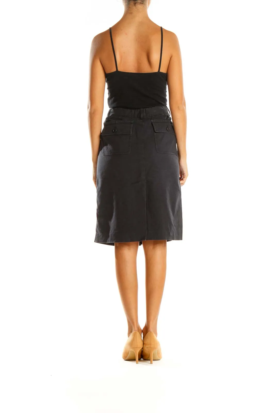 Black Solid Casual A-Line Skirt