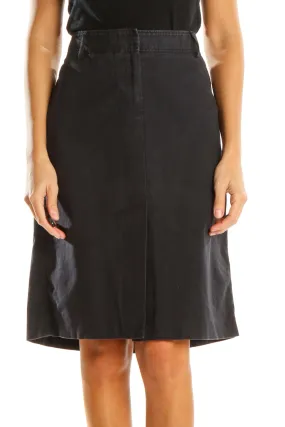 Black Solid Casual A-Line Skirt