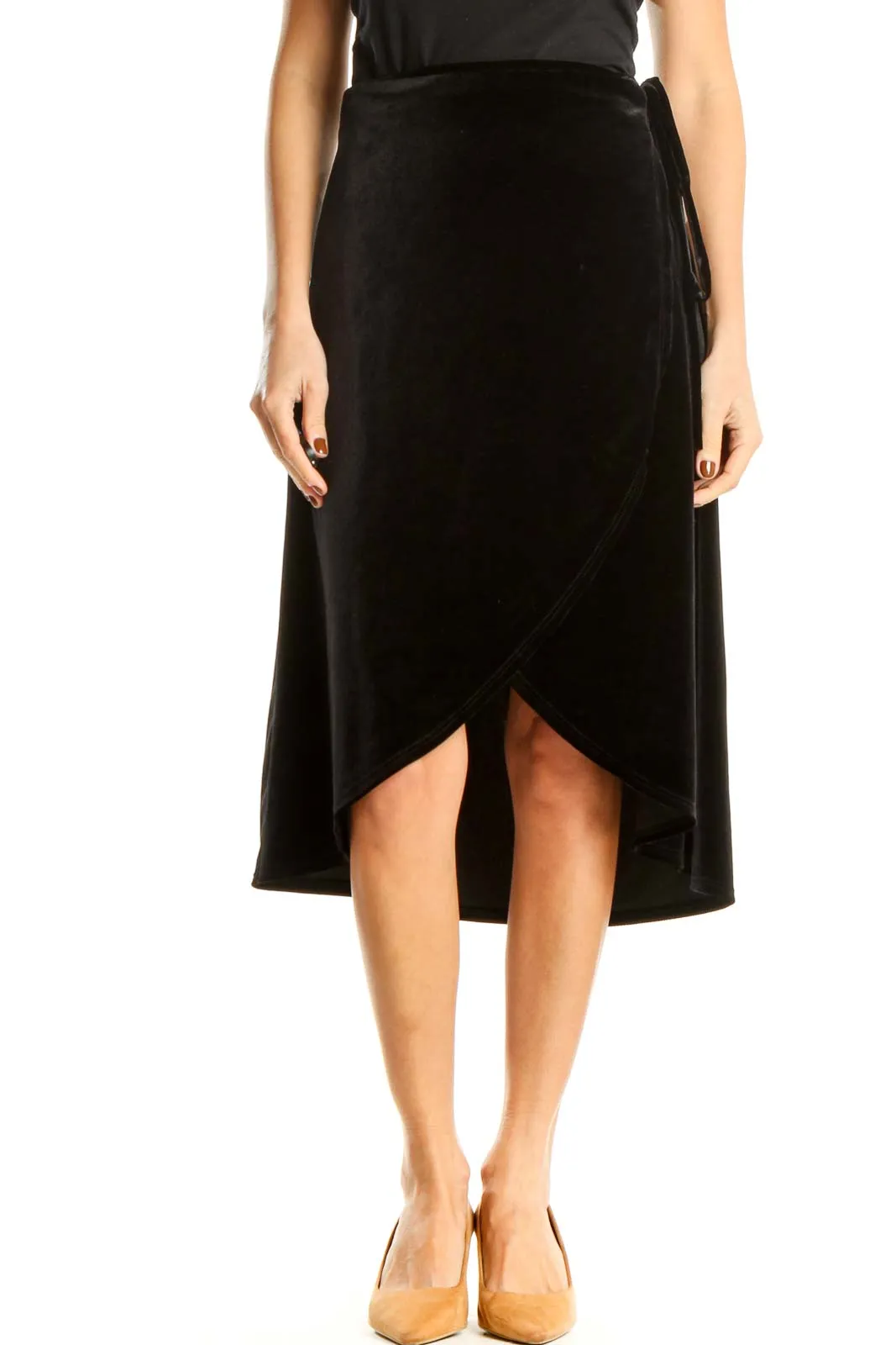 Black Textured Chic A-Line Skirt