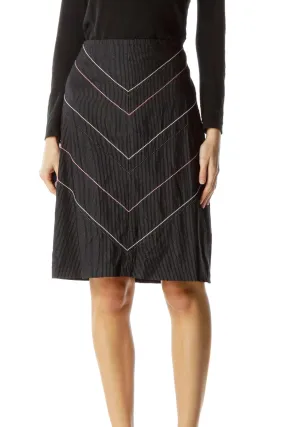 Black White Pinstripe A-Line Skirt