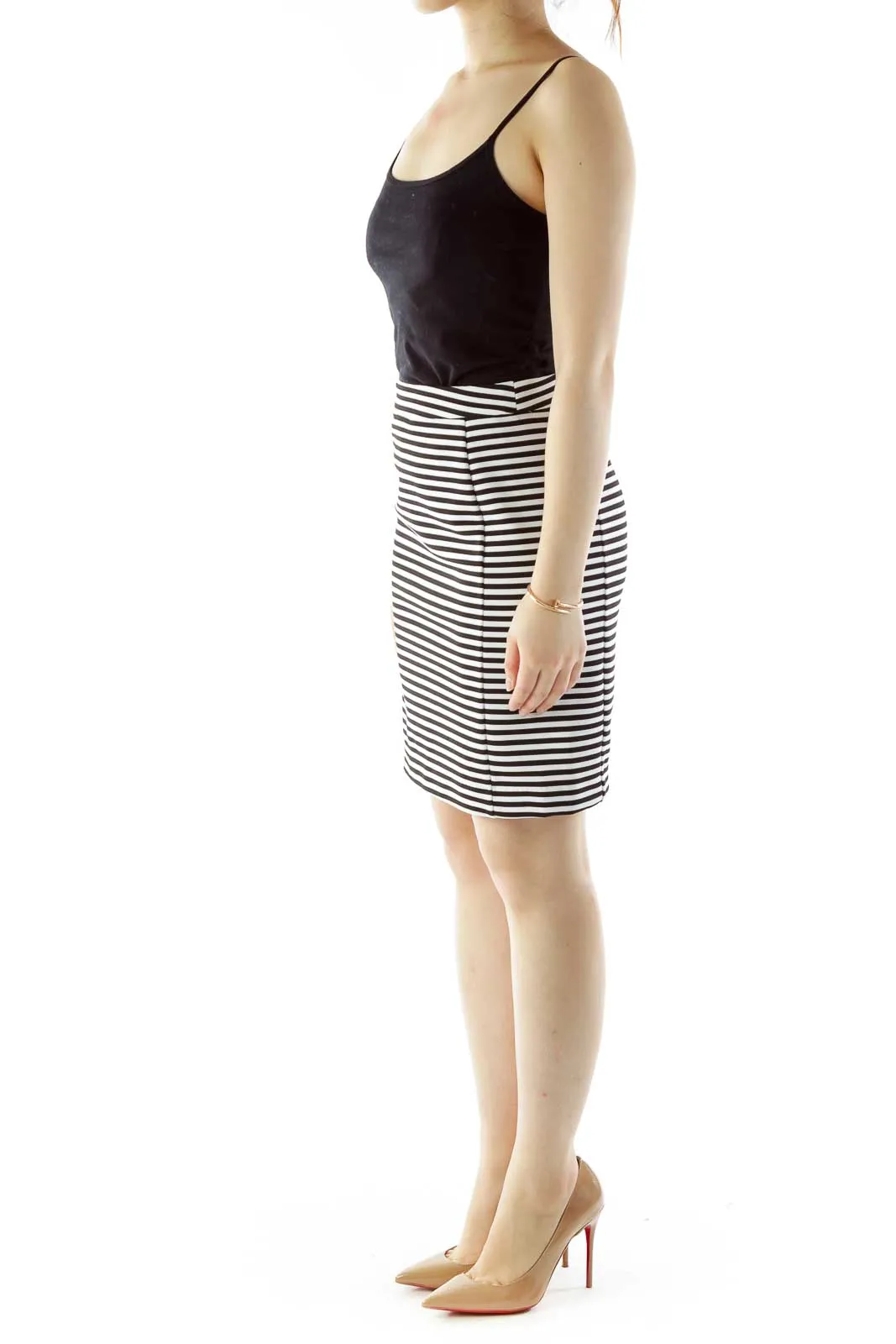 Black White Striped Textured Skirt