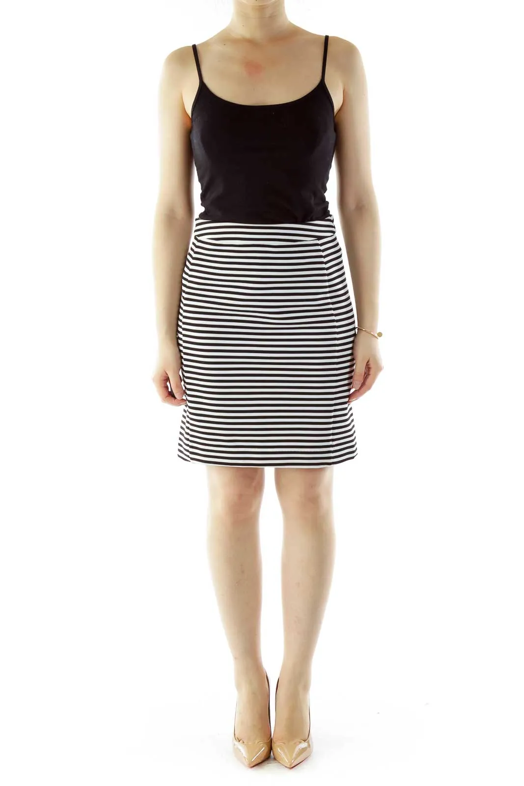 Black White Striped Textured Skirt