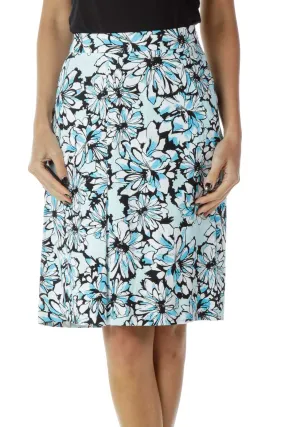 Blue Black Flower Print Skirt