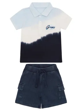 Blue Dipdye Polo and Terry Shorts Set (2-7)