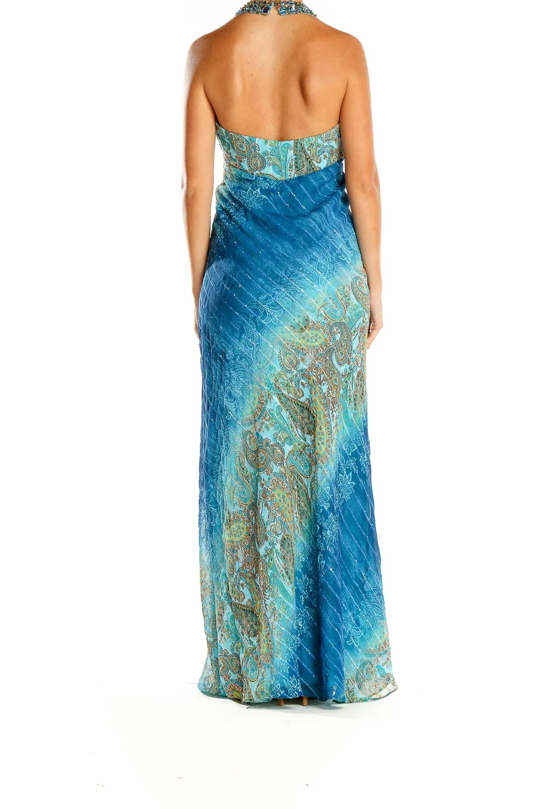 Blue Ombre Paisley Halter Maxi Dress