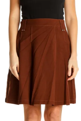 Brown Solid Brunch Flared Skirt