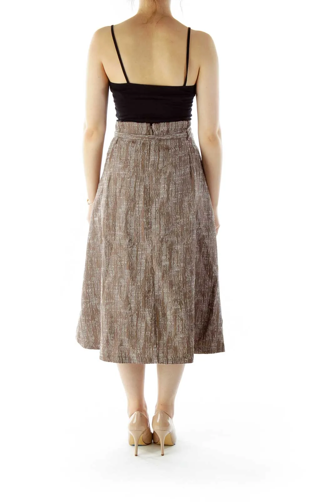 Brown White A-Line Skirt