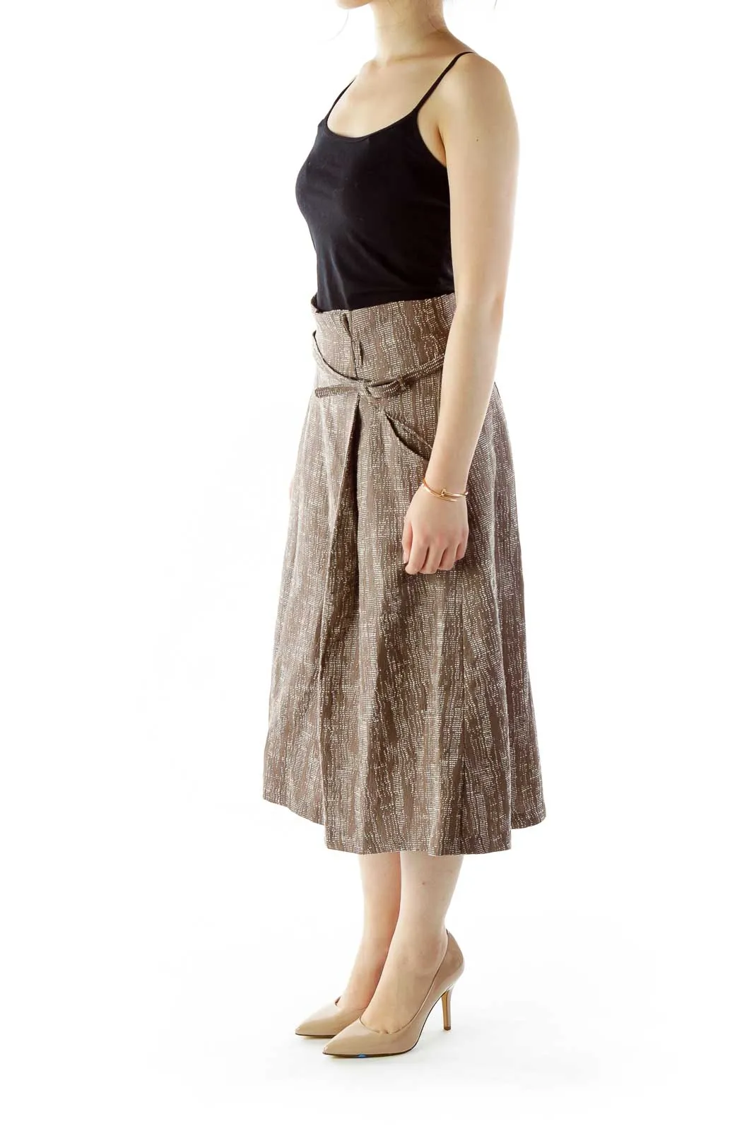 Brown White A-Line Skirt