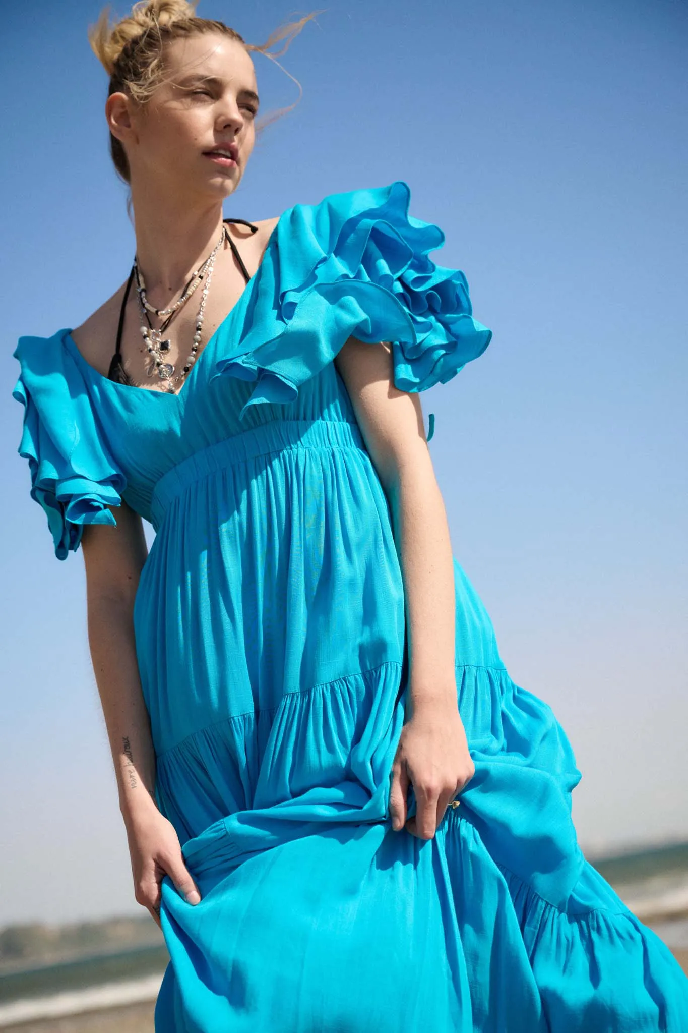 Catch the Wind Ruffle-Sleeve Tiered Maxi Dress