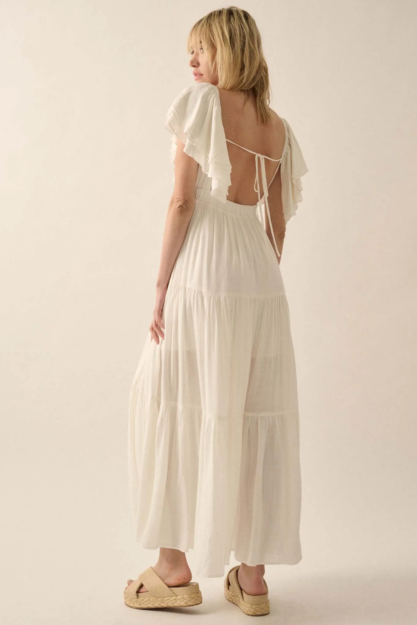 Catch the Wind Ruffle-Sleeve Tiered Maxi Dress