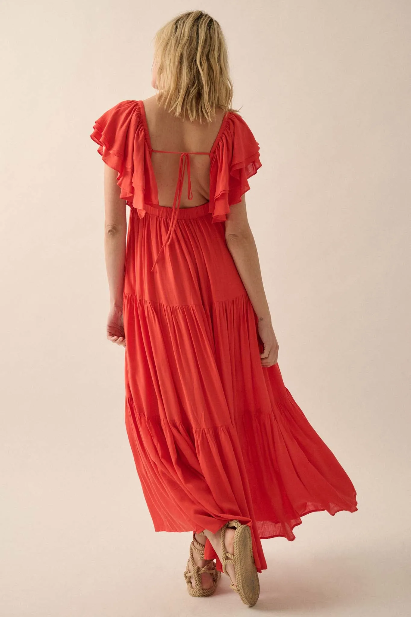 Catch the Wind Ruffle-Sleeve Tiered Maxi Dress