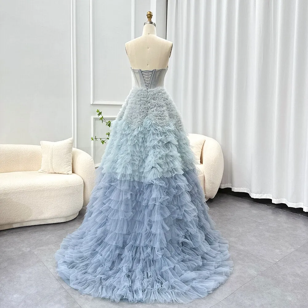 Chic Blue Ombre Tiered Ruffles Ball Gown Evening Dress SF086