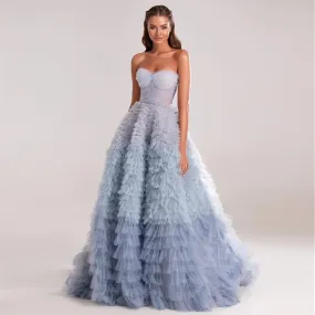 Chic Blue Ombre Tiered Ruffles Ball Gown Evening Dress SF086