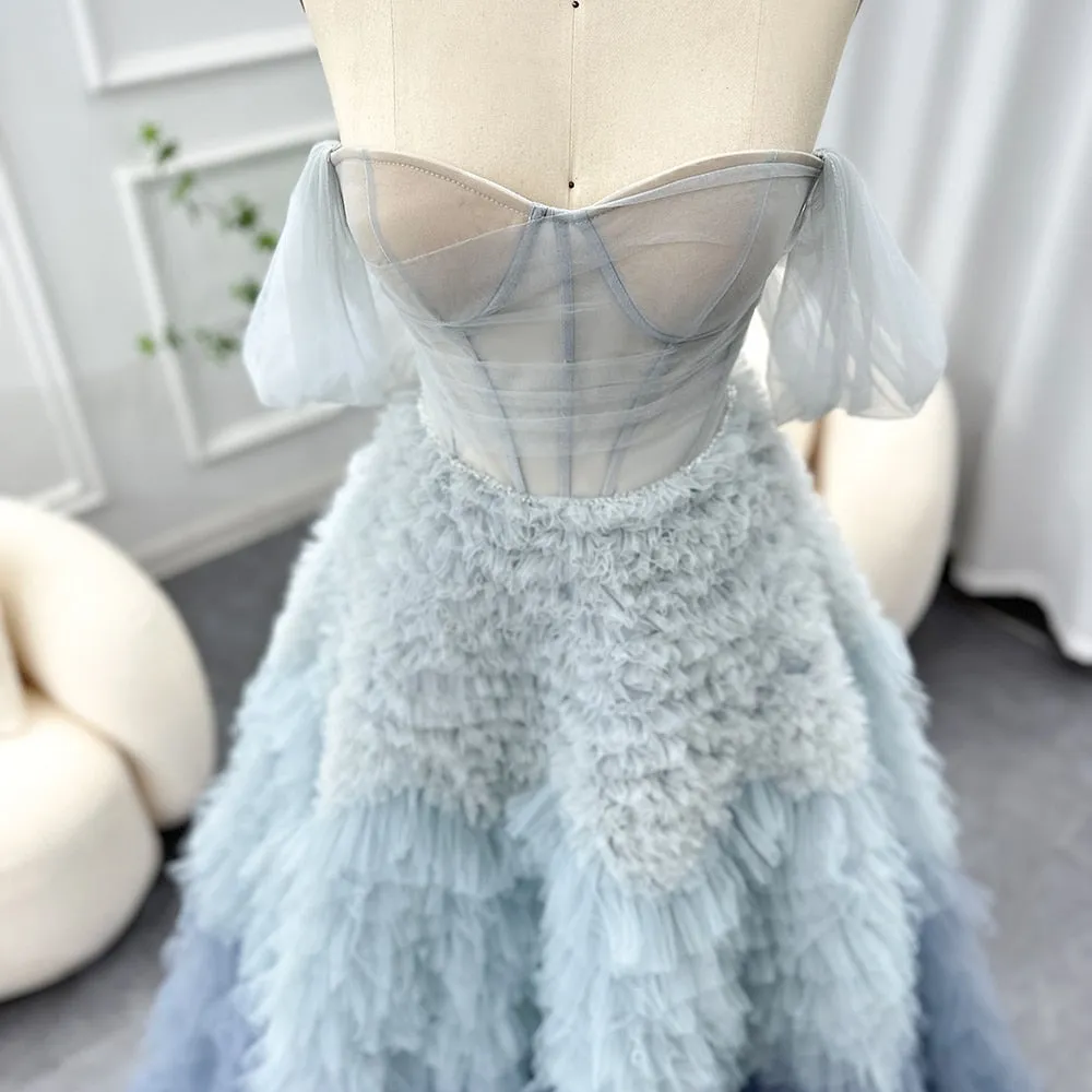 Chic Blue Ombre Tiered Ruffles Ball Gown Evening Dress SF086