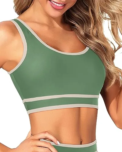 Colorblock Scoop Neck Sports Bra Swim Top