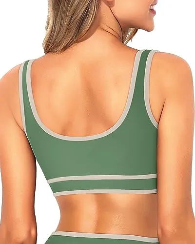 Colorblock Scoop Neck Sports Bra Swim Top