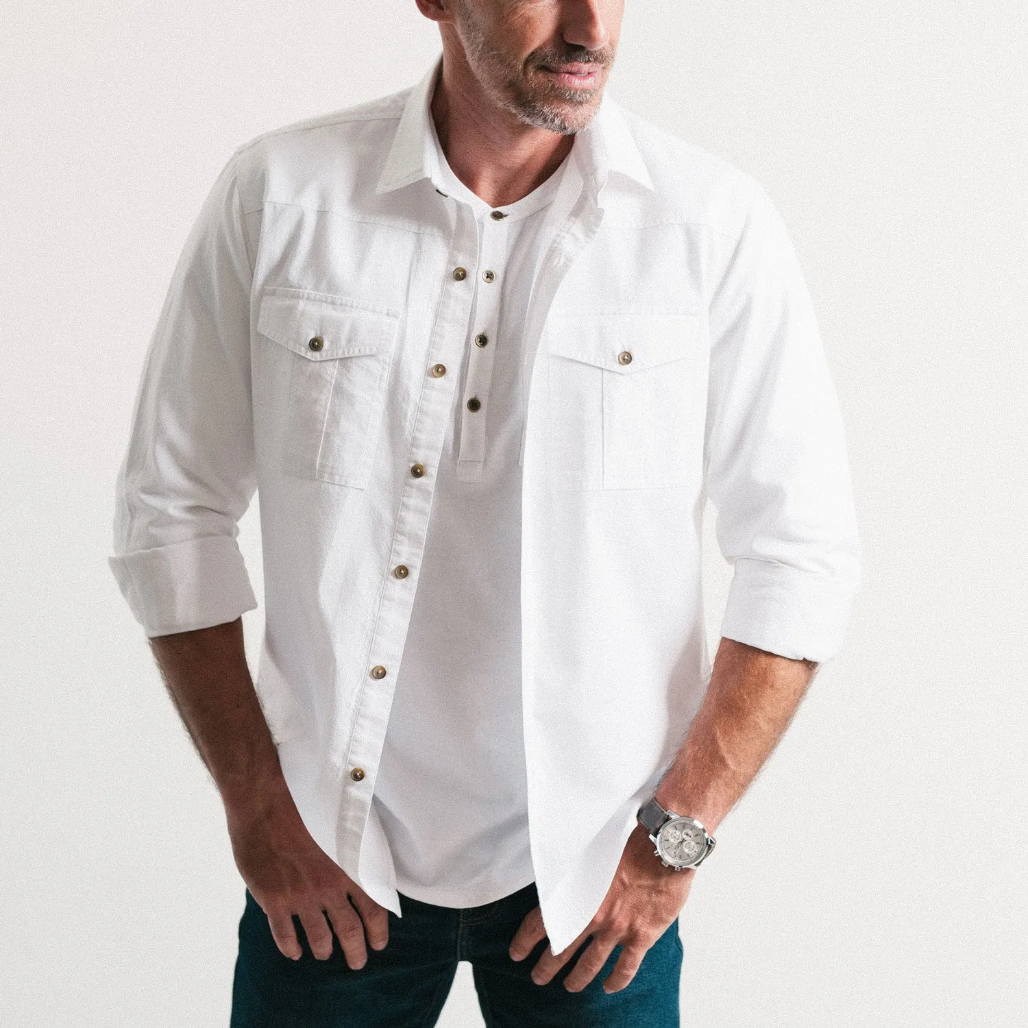 Curator Utility Shirt – Pure White Cotton Oxford