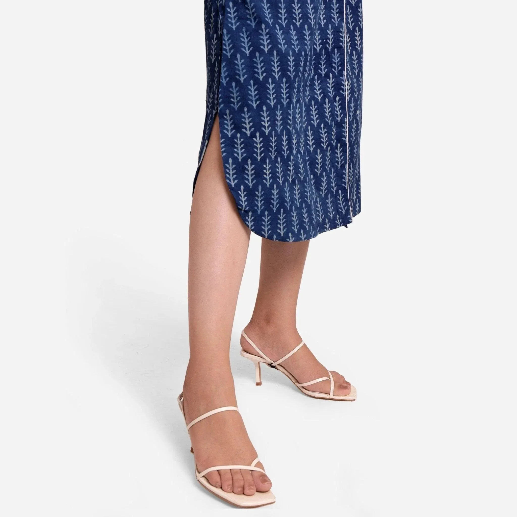 Dabu Block Printed Cotton A-Line Midi Skirt