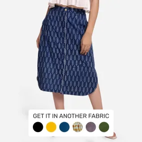 Dabu Block Printed Cotton A-Line Midi Skirt