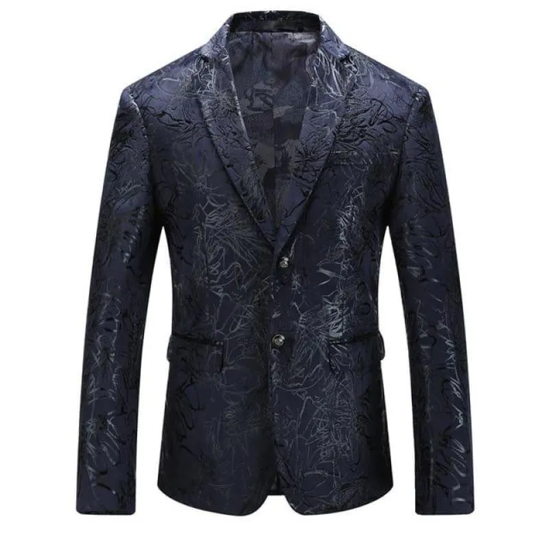 Dark Blue Vintage Prints Mens Floral Blazer Jackets