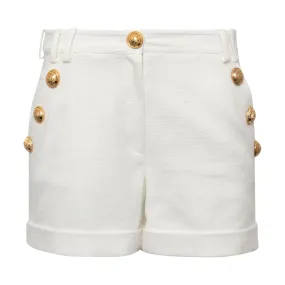 Embossed Buttons Pique Shorts in White