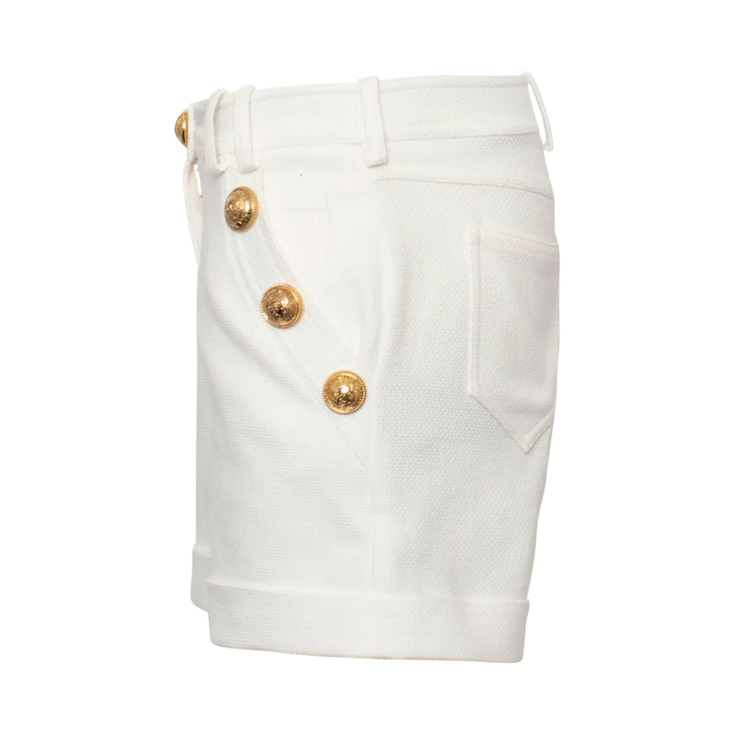 Embossed Buttons Pique Shorts in White