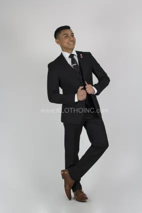 Fabio Fabrinni 2 Button 3 Piece Black Slim Fit Suit FF2S V-4030 Black