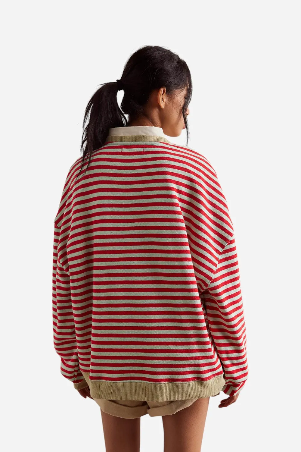 Free People Classic Striped Oversized Crewneck in Cherry Combo