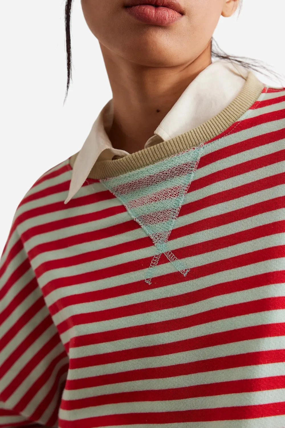 Free People Classic Striped Oversized Crewneck in Cherry Combo