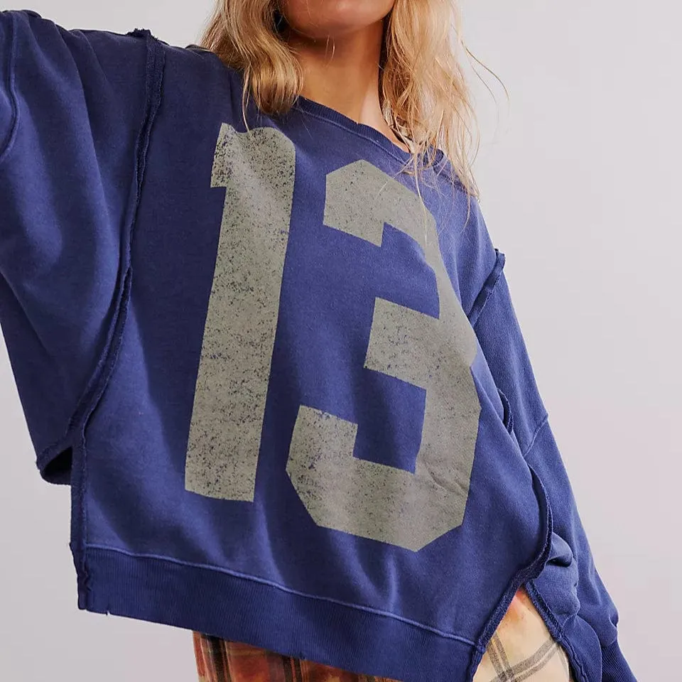 Free People We The Free Graphic Camden Sweatshirt In Navy Combo