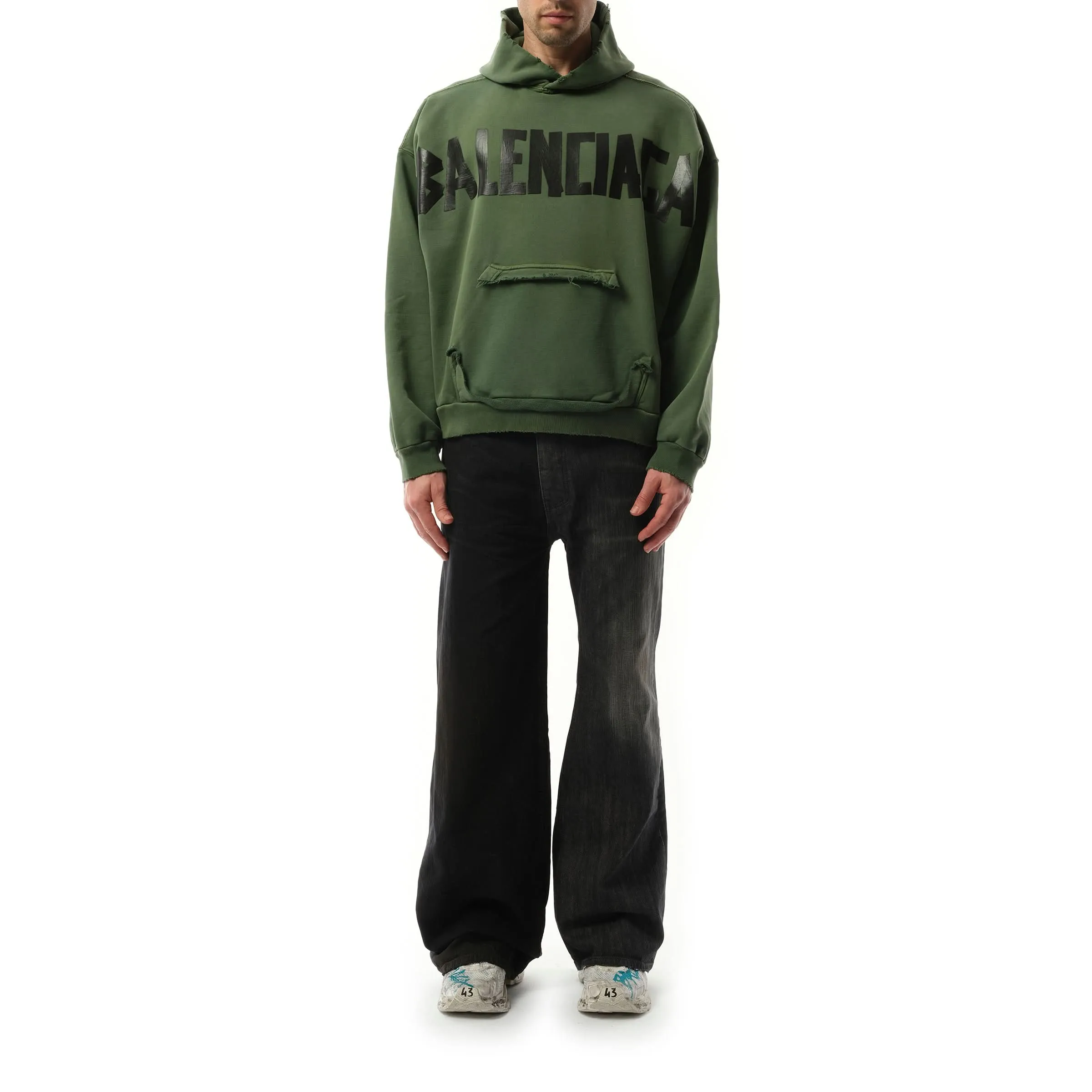 Gaffer Type Ripped Pocket Hoodie in Green