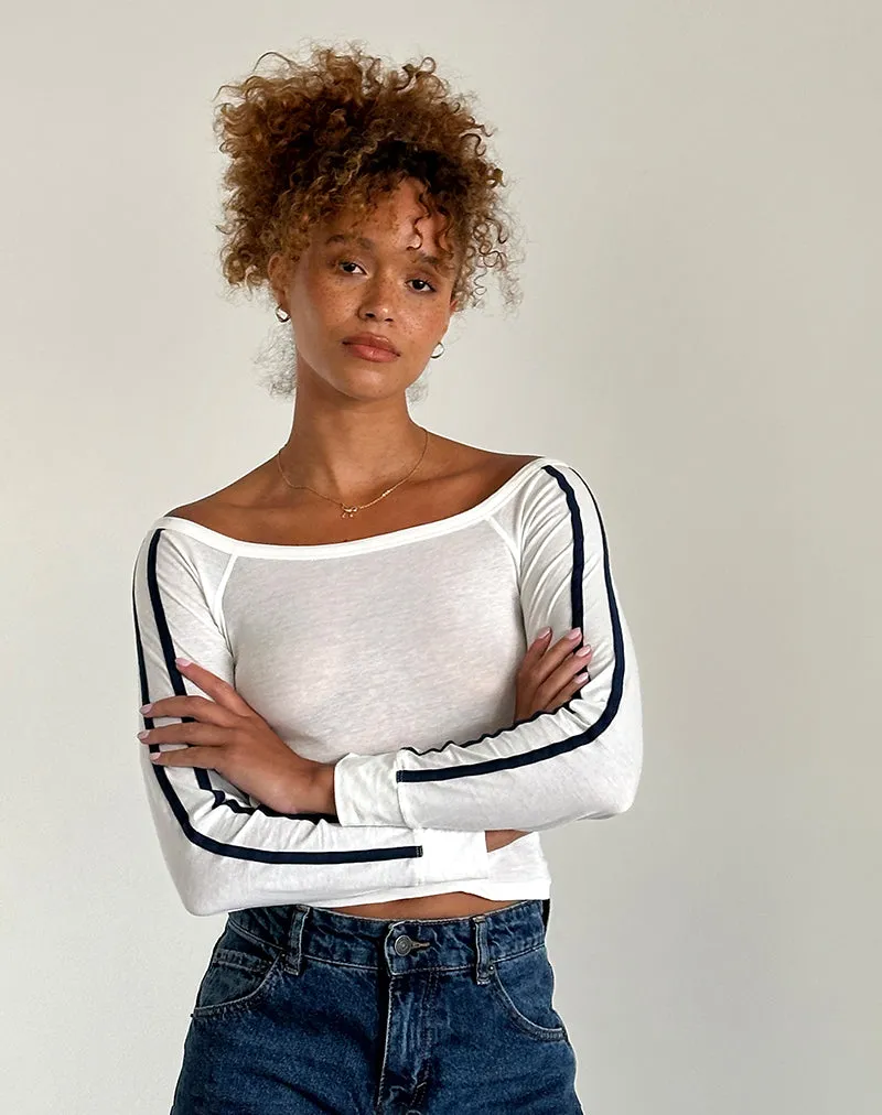 Gavya Long Sleeve Top in Off White with Navy Stripe