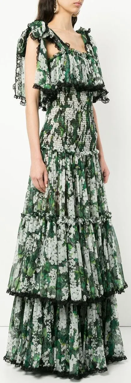 Geranium Printed Long Tiered Dress