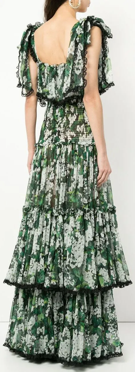 Geranium Printed Long Tiered Dress