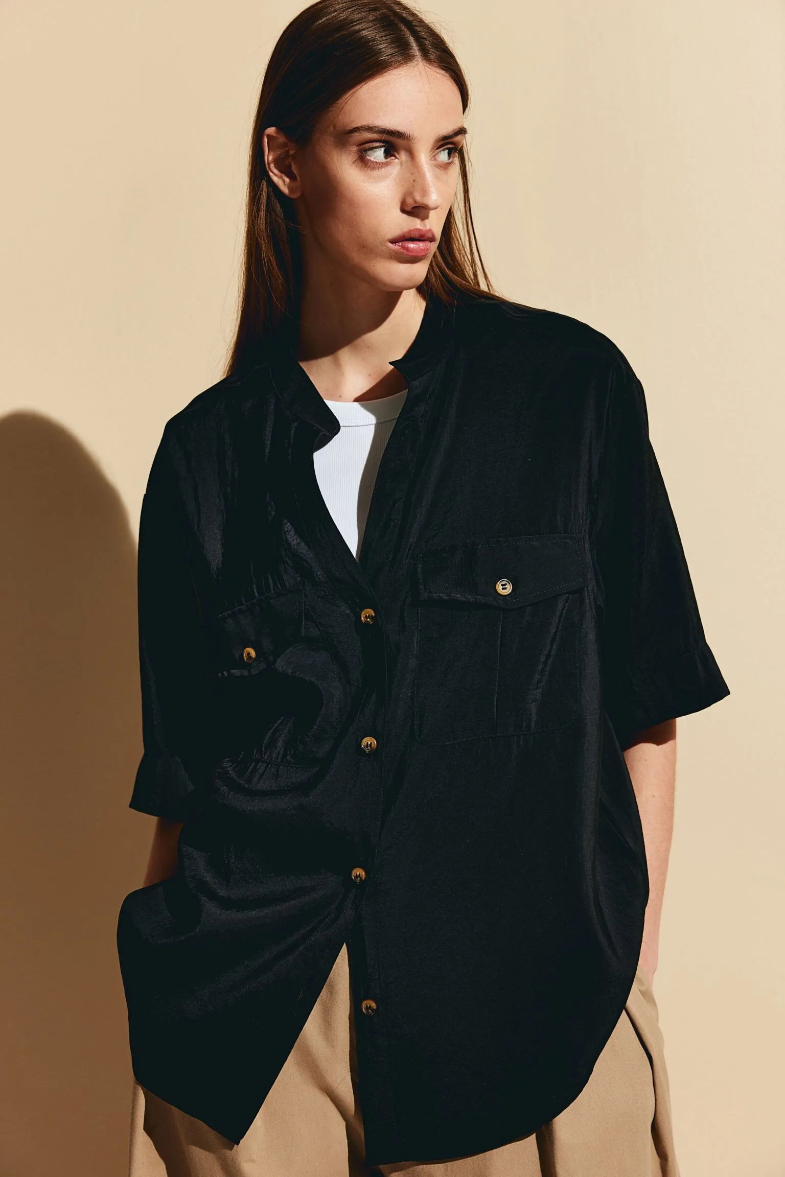 H&M Utility Shirt With A Modal Blend, black